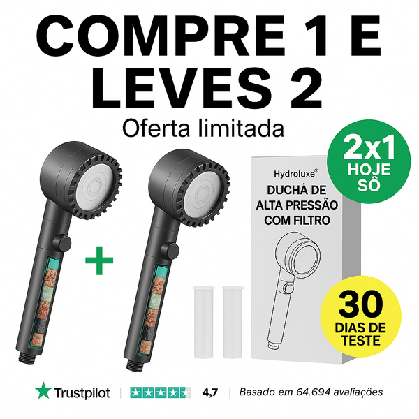 Ducha Hydroluxe | Inclui 2 filtros. (+Envio GRÁTIS). <span style="color: #000000;"><strong><span style="color: #ff2a00;">COMPRE 1 E LEVE 2!</span></strong></span>