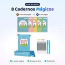 Pack bilingue: 8 cadernos mágicos (4 em português + 4 em inglês), 2 canetas e recargas